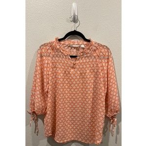 LC LAUREN CONRAD Orange White 3/4 Sleeve Blouse